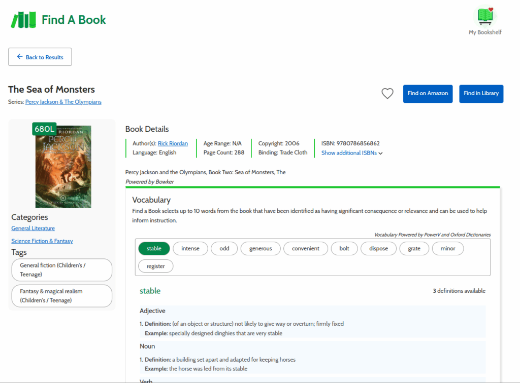 Lexile Measure of Percy Jackson:Sea of Monsters